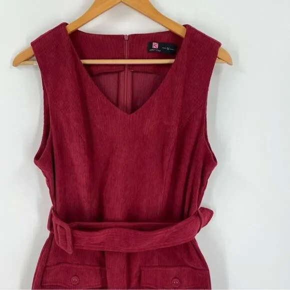 Kancy Kole Women’s V Neck Sleeveless Corduroy Burgundy Mini Dress size M - Picture 2 of 4